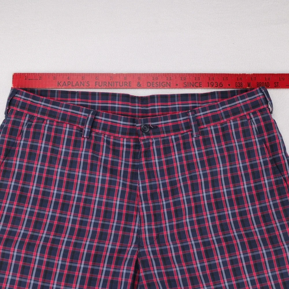 PGA Tour‎ Mens Plaid Golf Shorts Red Navy Blue Tartan 36 Polyester Performance